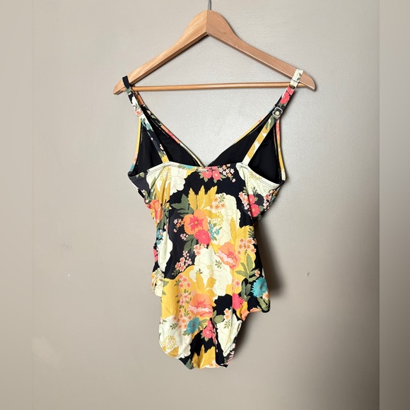 TRIBAL SPORT floral one-piece swimsuit v-neck tummy control beach vacation sz L - Picture 6 of 14